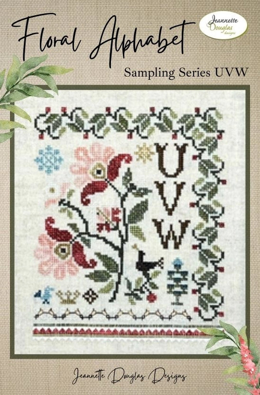 PREORDER Jeannette Douglas FLORAL ALPHABET SAMPLING SERIES: UVW Cross Stitch Pattern Nashville Market