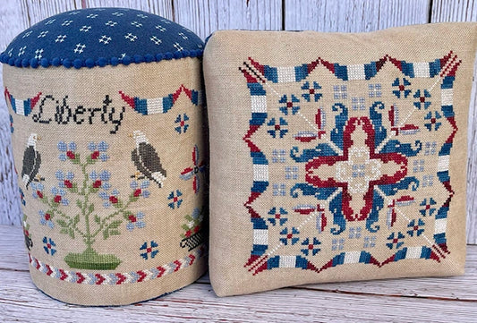 Liberty Drum and Pincushion cross stitch pattern by Jan Hicks Nashville Market