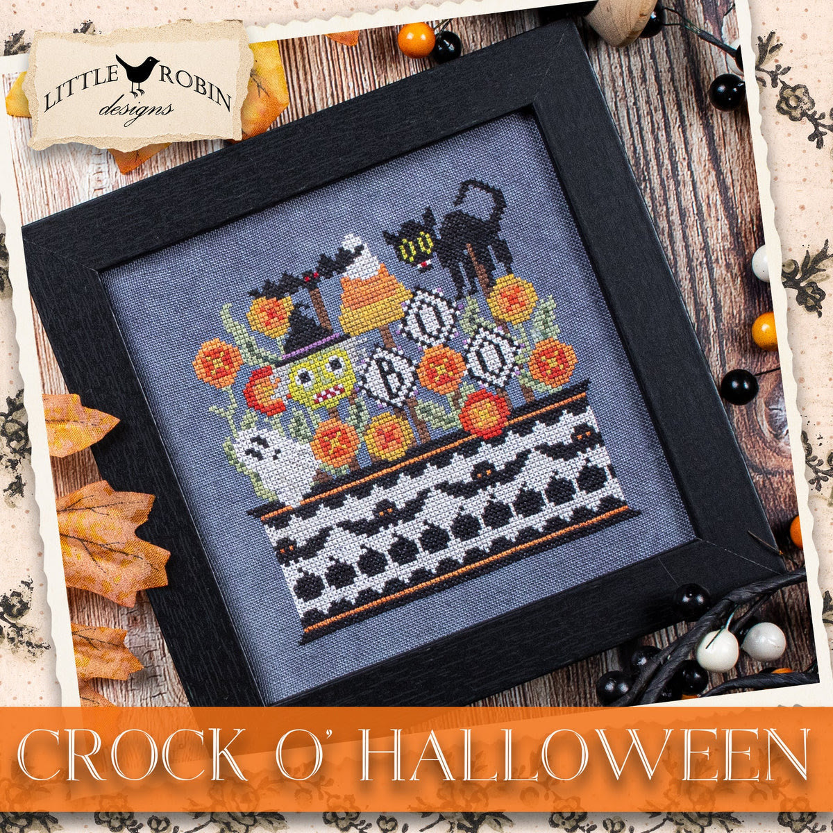 PREORDER Little Robin Designs CROCK O' HALLOWEEN Cross Stitch Pattern
