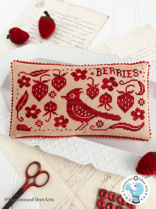PREORDER Luminous Fiber Arts BIRD IN THE BERRY PATCH Cross Stitch Pattern Nashville Market