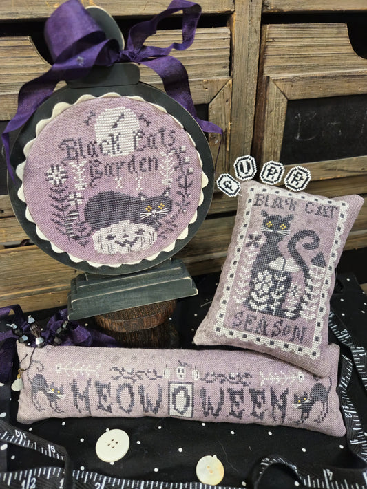 PREORDER Quaint Rose Needlearts MEOW O WEEN Cross Stitch Pattern