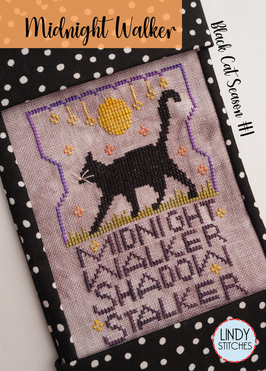Midnight Walker Black Cat Season #1 Cross Stitch Pattern by Lindy Stitches