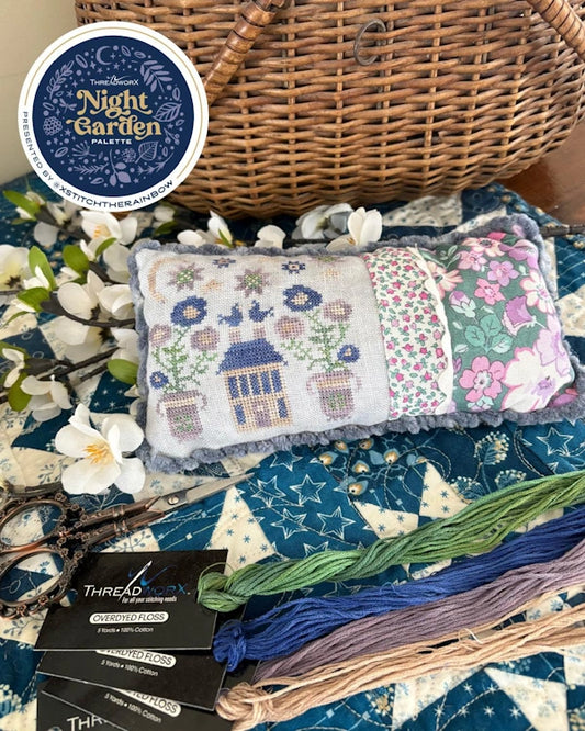 Midnight Posies Pin Pillow by Pansy Patch Cross Stitch Pattern Nashville Market