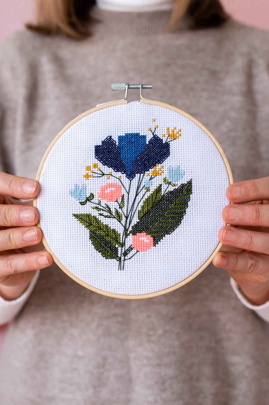 Midnight Floral Cross Stitch Kit Beginner Friendly