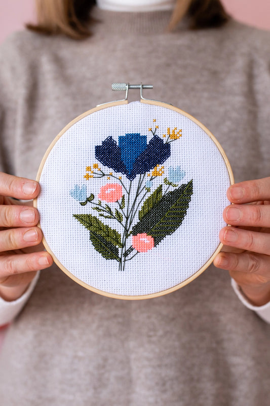 Midnight Floral Cross Stitch Kit Beginner Friendly
