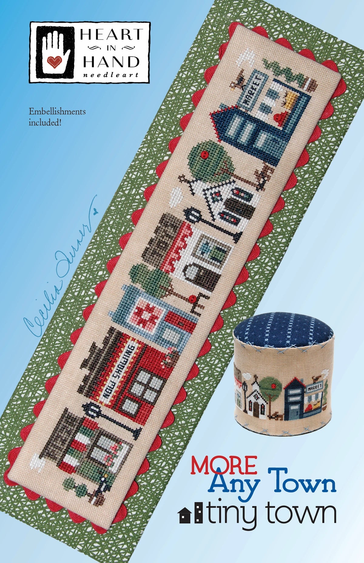 More Any Tiny Town by Heart in Hand Cross Stitch Pattern with Embellishments