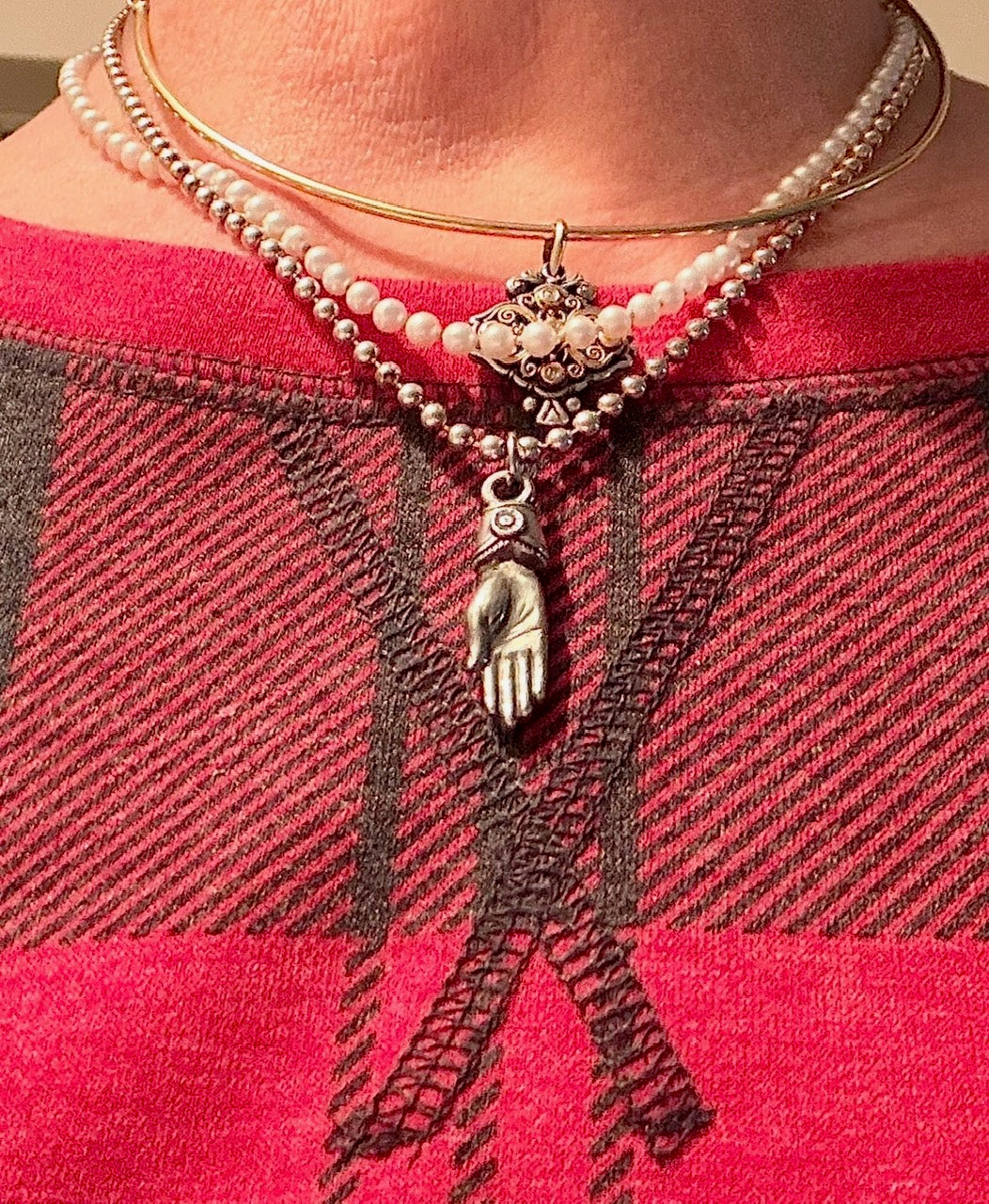 Needlework Press PEWTER HAND NECKLACE