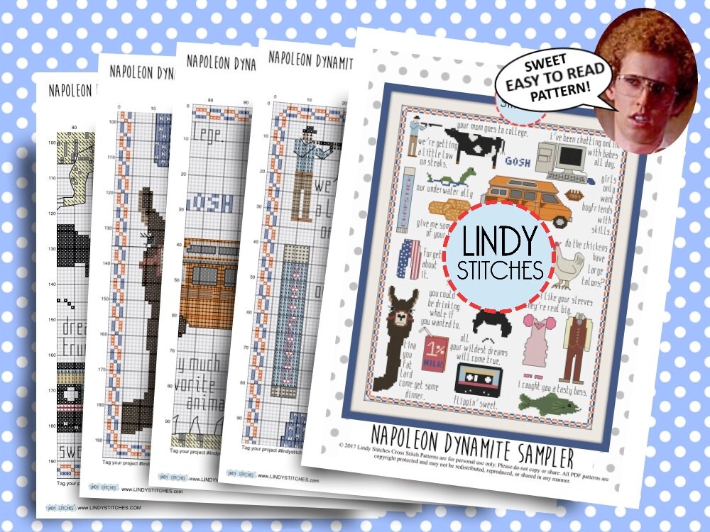 Napoleon Dynamite Sampler PDF Cross Stitch Pattern by Lindy Stitches
