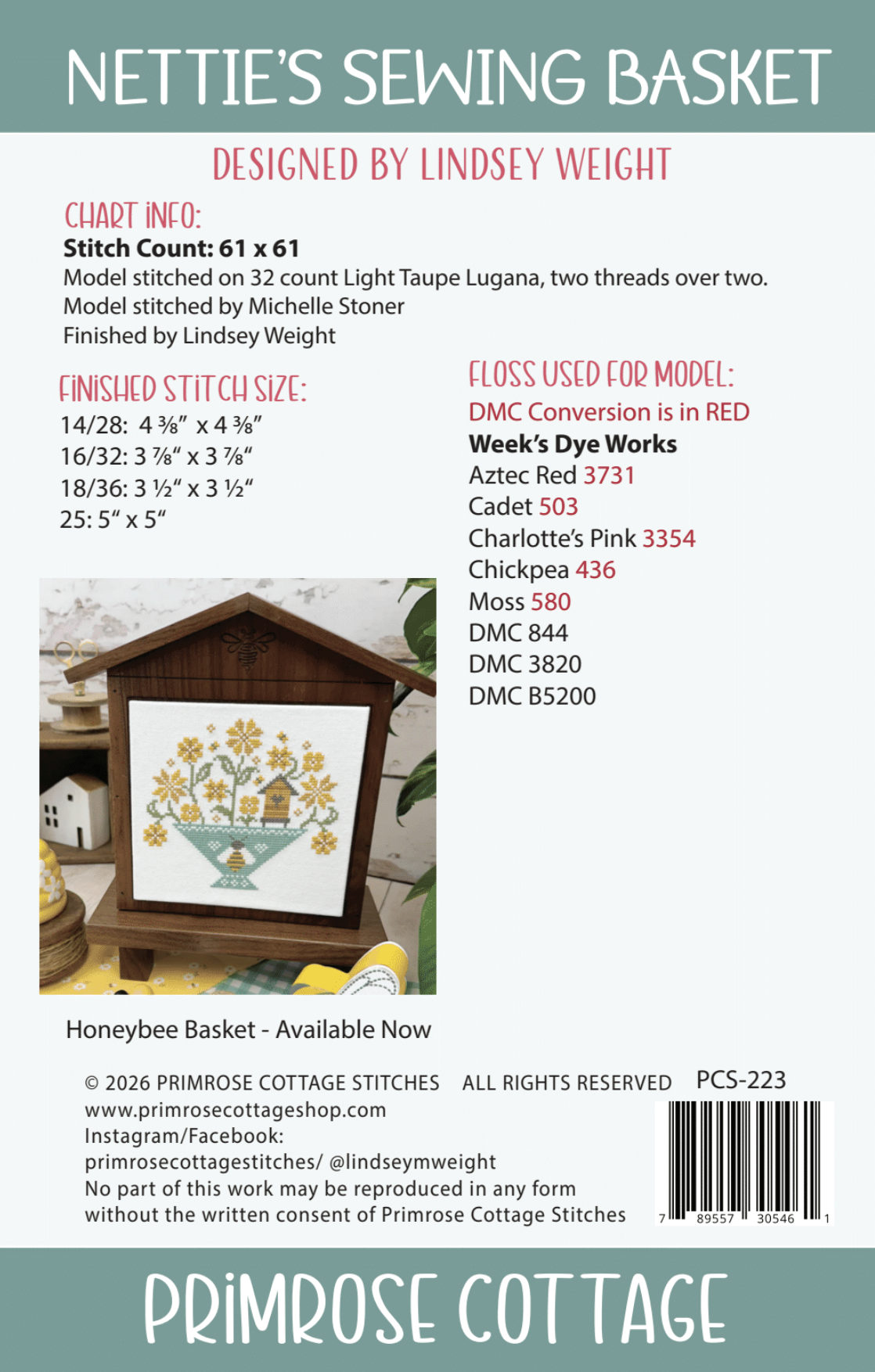 Nettie's Sewing Basket by Primrose Cottage Cross Stitch Pattern