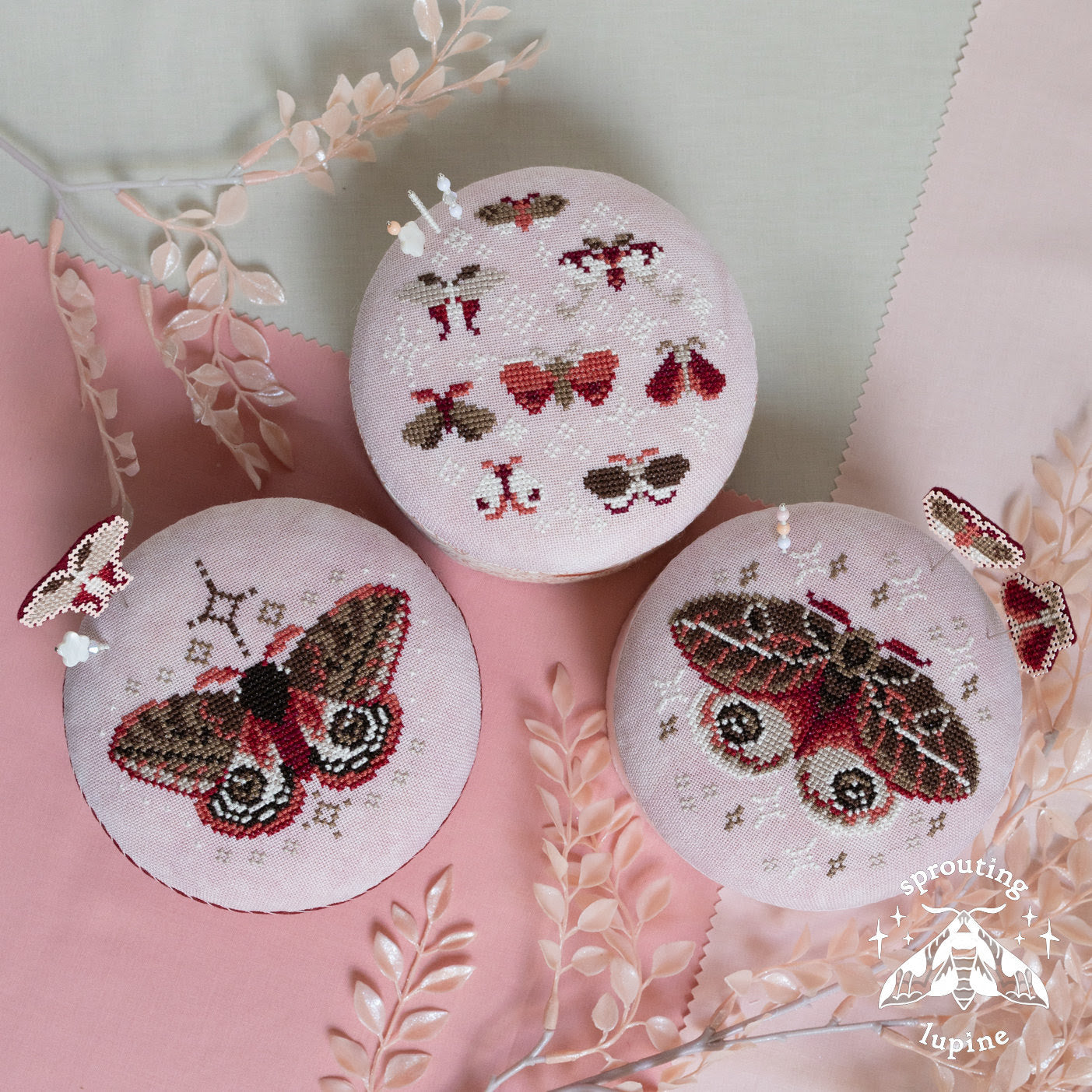 PREORDER Sprouting Lupine PINK VELVET Cross Stitch Pattern