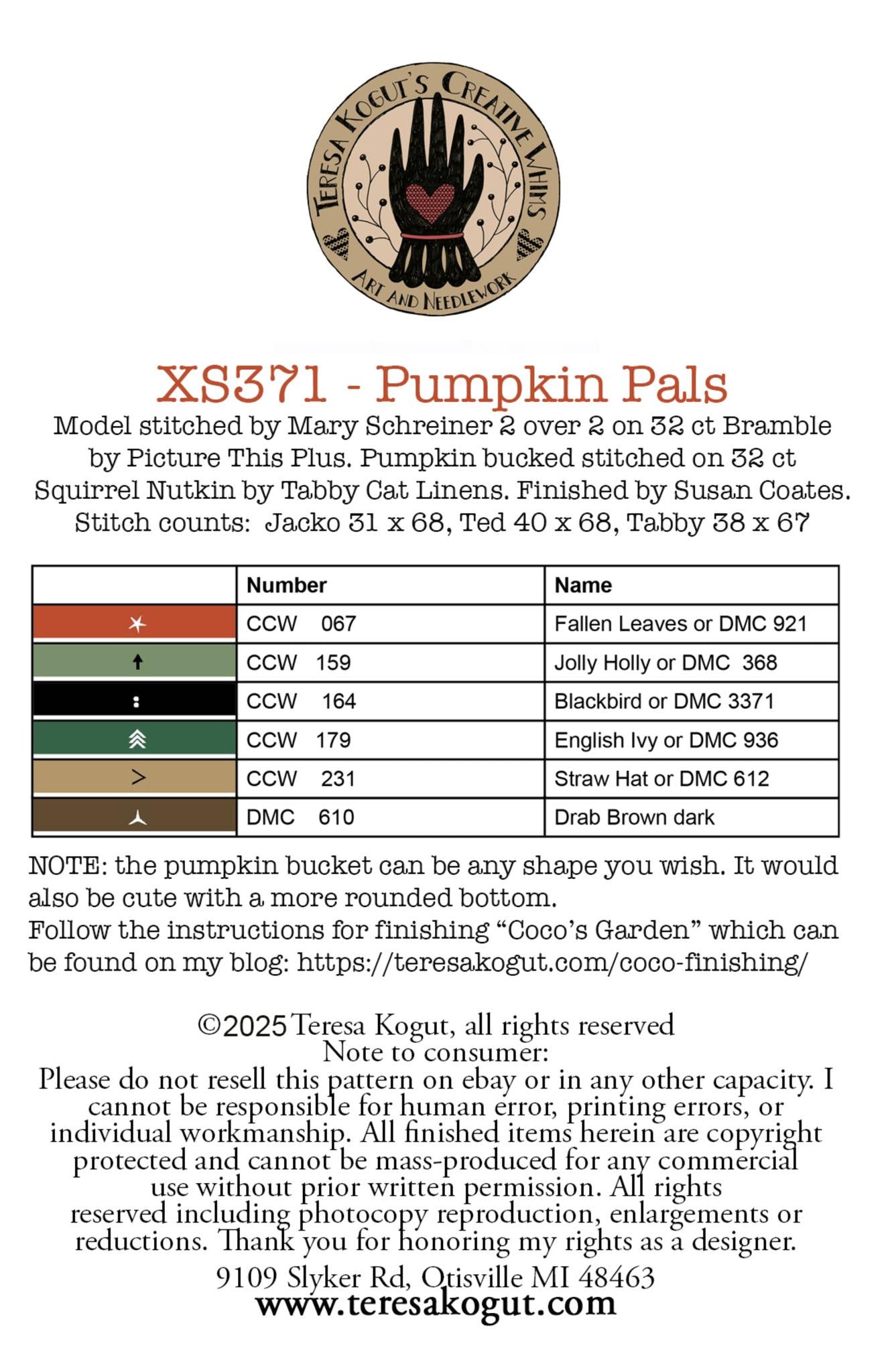 Teresa Kogut PUMPKIN PALS Cross Stitch Pattern