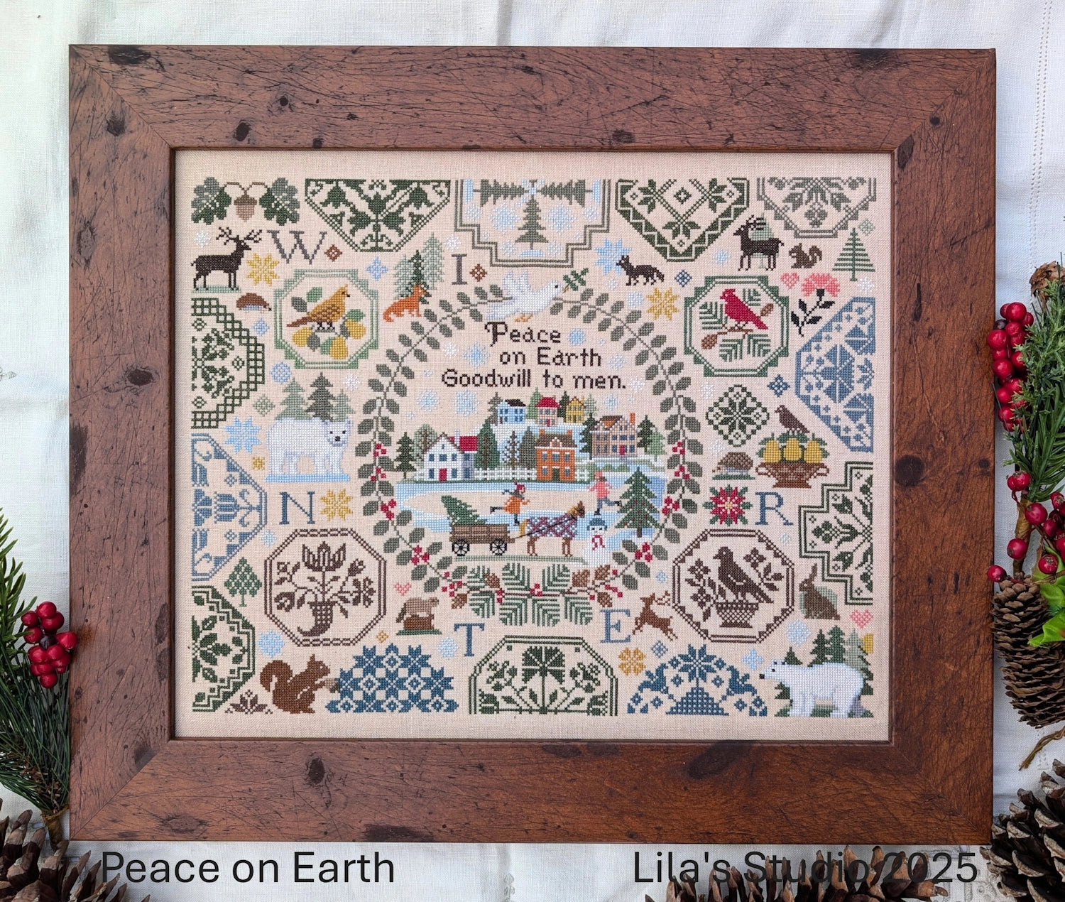 A Winter Quaker: Peace on Earth Cross Stitch Pattern by Lila's