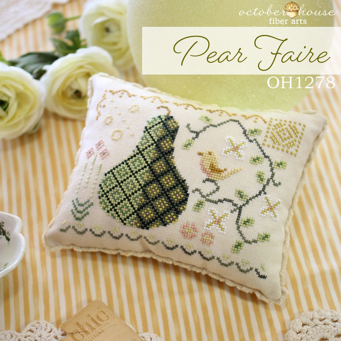 Pear Faire October House Fiber Arts Cross Stitch Pattern Nashville Market