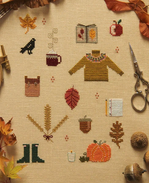 Things of Autumn Cross Stitch Sampler Pattern by Posie