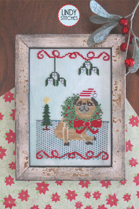 Posing in the Mistletoe Cross Stitch Pattern Lindy Stitches Dogs in the Garden #4