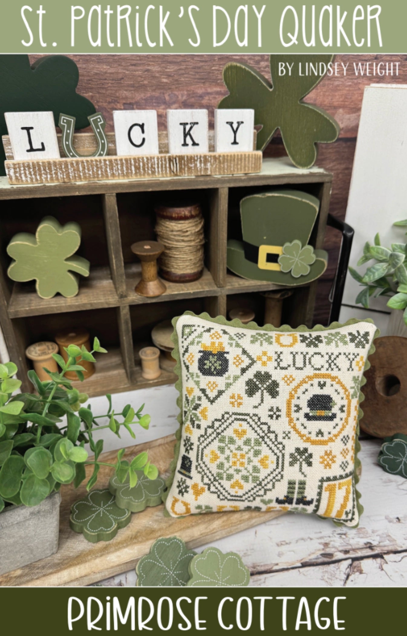 St. Patrick's Day Quaker Primrose Cottage Cross Stitch Pattern