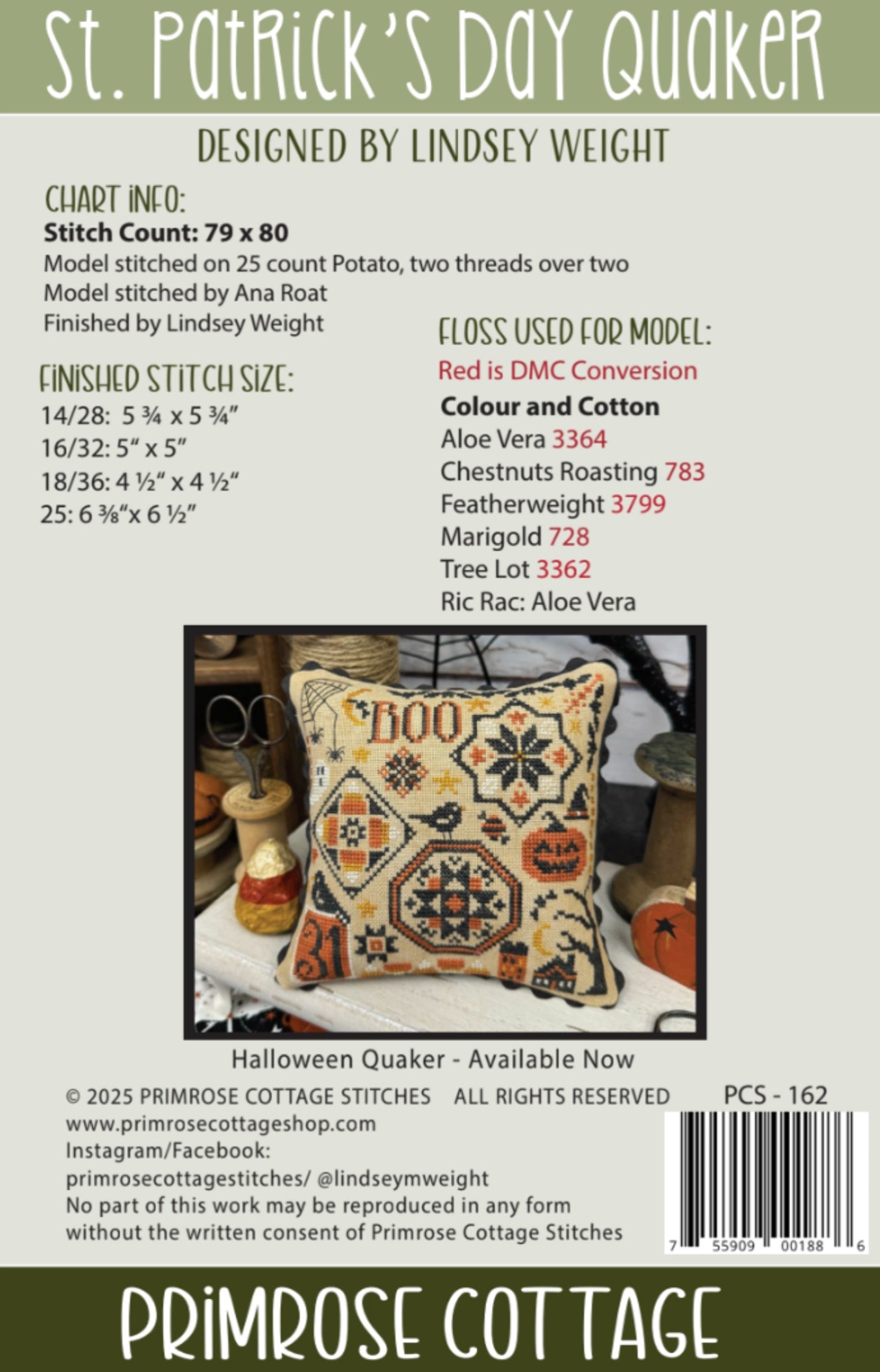 St. Patrick's Day Quaker Primrose Cottage Cross Stitch Pattern