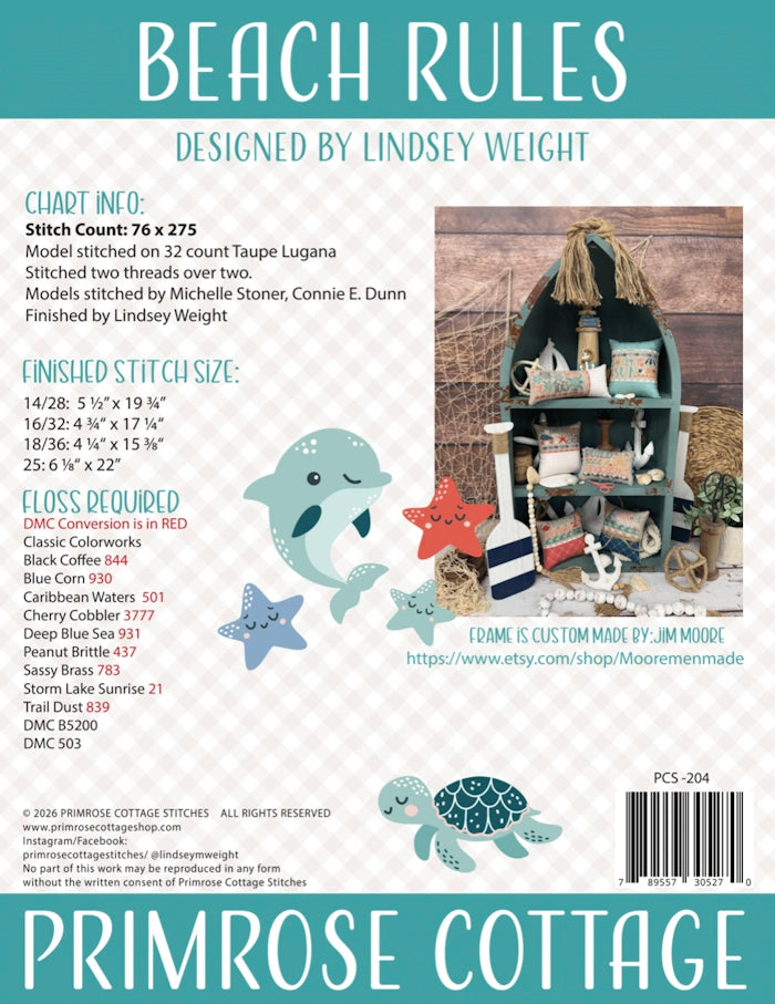 Primrose Cottage BEACH RULES Cross Stitch Pattern – Lindy Stitches