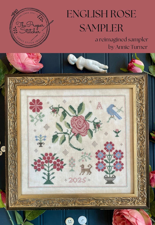 PREORDER Proper Stitcher ENGLISH ROSE SAMPLER Cross Stitch Pattern