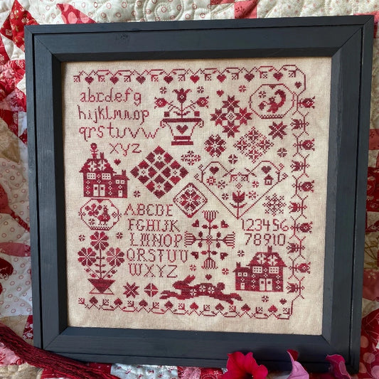 Red Bunny Sampler by Pansy Patch Stitchery Cross Stitch Pattern Physical Copy