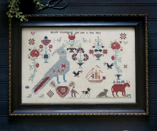PREORDER Red Bull & Odd bird Cross Stitch Pattern by Plum Street Samplers