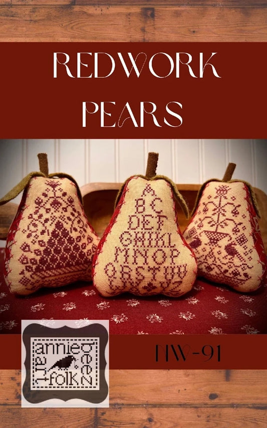 Redwork Pears Cross Stitch Pattern by Annie Beez Folk Art