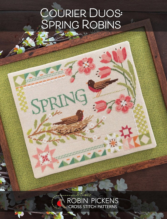 PREORDER Robin Pickens COURIER DUOS: SPRING ROBINS Cross Stitch Pattern Nashville Market