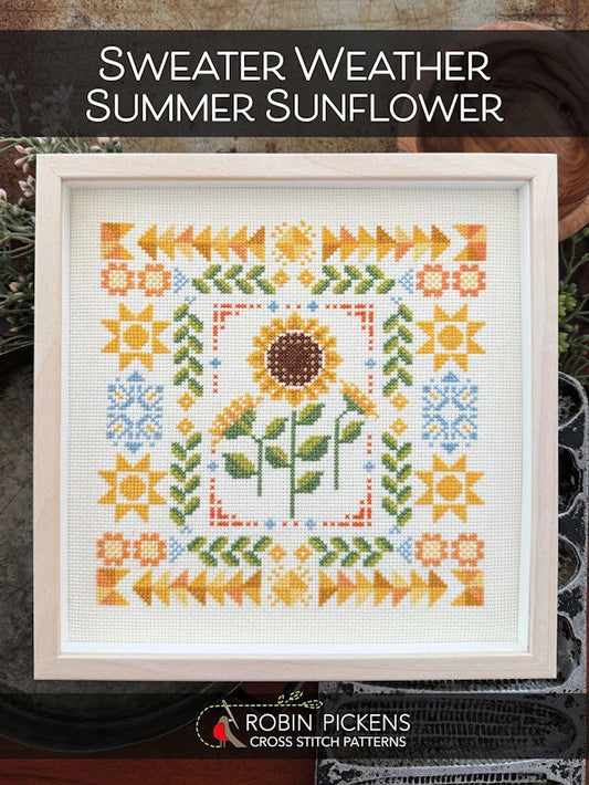 PREORDER Robin Pickens SWEATER WEATHER SUMMER SUNFLOWER Cross Stitch Pattern Nashville Market