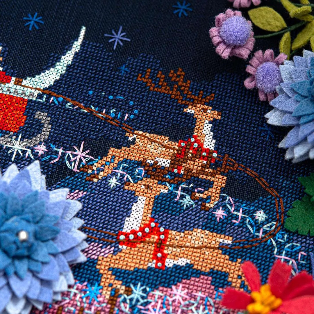 Santa's Moonlit Ride Cross Stitch Pattern by Counting Puddles