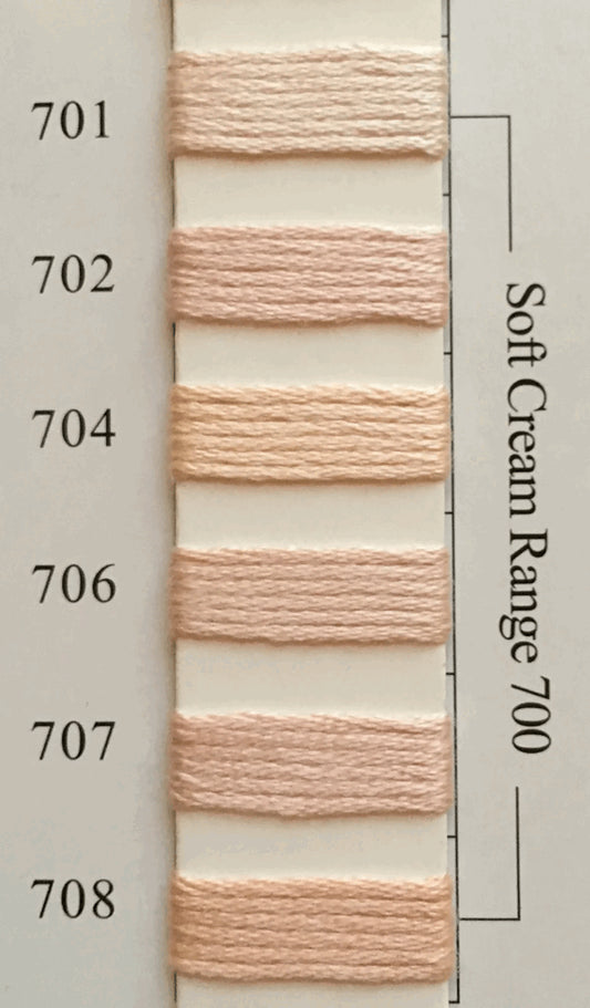 Needlepoint NPI Silk Floss 8 Ply Soft Cream Range 701 702 704 706 707 708