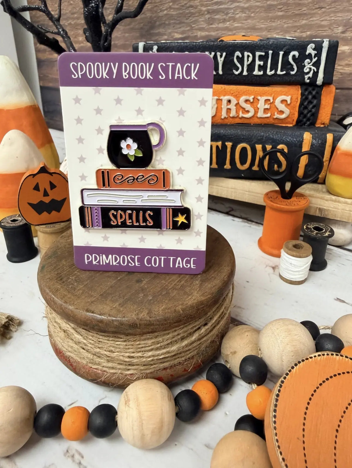 Primrose Cottage SPOOKY BOOK STACK NEEDLE MINDER