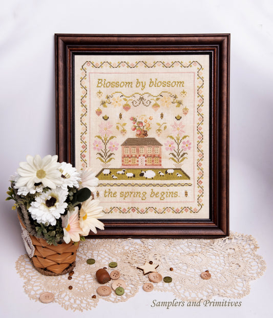 The Spring Begins Cross Stitch Pattern by Samplers and Primitives Nashville Market