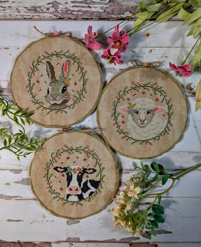 PREORDER Spring Animals Trio cross stitch pattern by Puntini Puntini Nashville Market