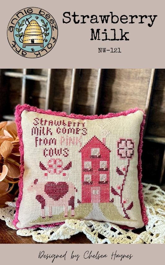 Strawberry Milk Cross Stitch Pattern Annie Beez Folkart Nashville Needlework Market