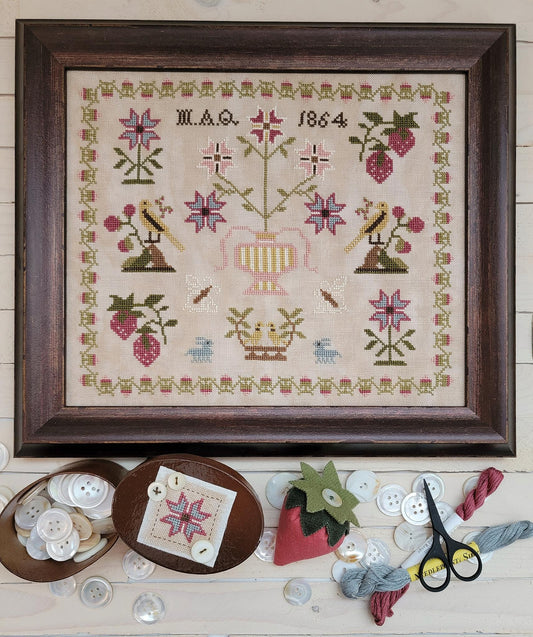 PREORDER STRAWBERRY SAMPLER FRAGMENT by Hello From Liz Mathews Cross Stitch Pattern