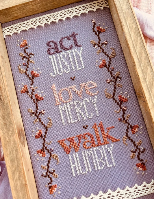 PREORDER Sweet Wing Studio Micah 6:8 Cross Stitch Pattern