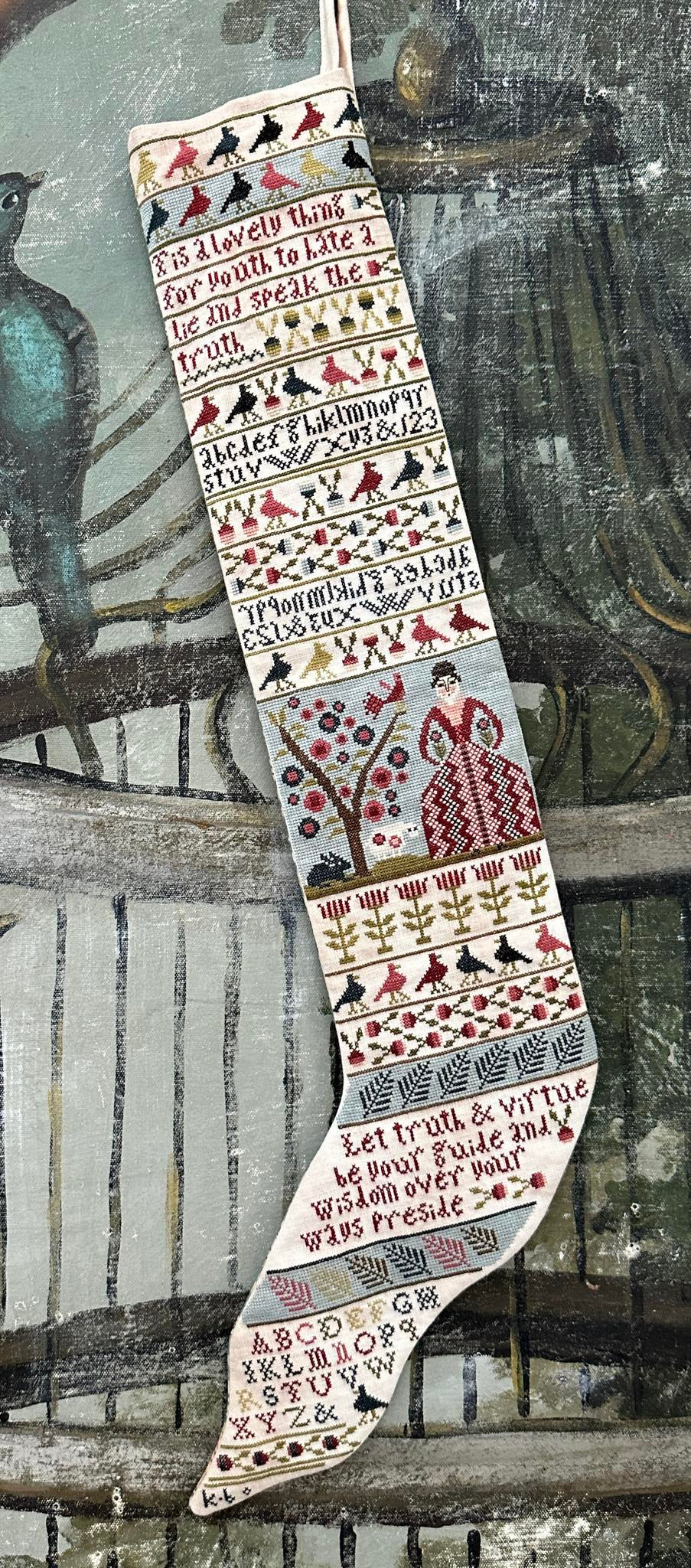 PREORDER Kathy Barrick TRUTH & VIRTUE STOCKING Cross Stitch Pattern