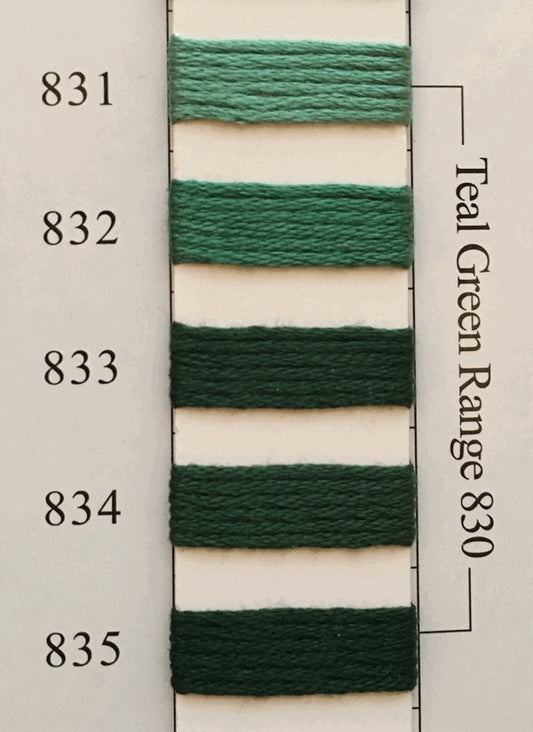 Needlepoint NPI Silk Floss 8 Ply Teal Green Range 831 832 833 834 835