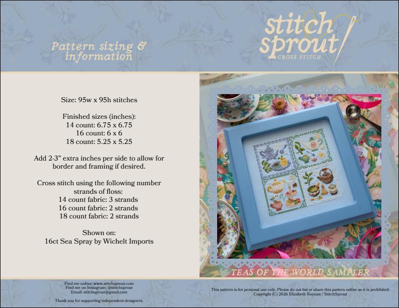 TEAS OF THE WORLD Cross Stitch Pattern by Stitch Sprout