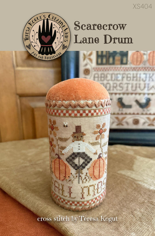 PREORDER Teresa Kogut SCARECROW LANE DRUM Cross Stitch Pattern