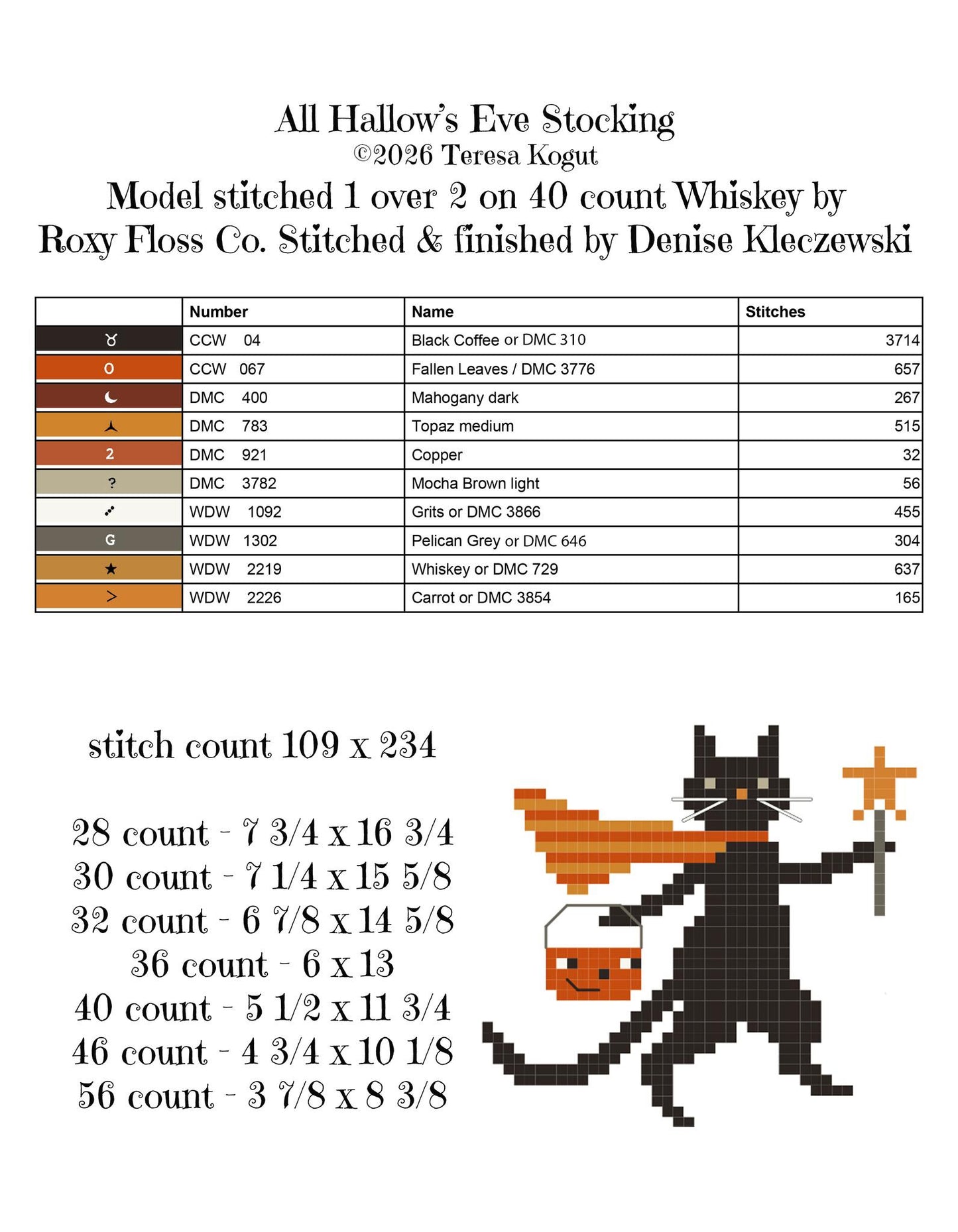 PREORDER Teresa Kogut ALL HOLLOW's EVE STOCKING Cross Stitch Pattern
