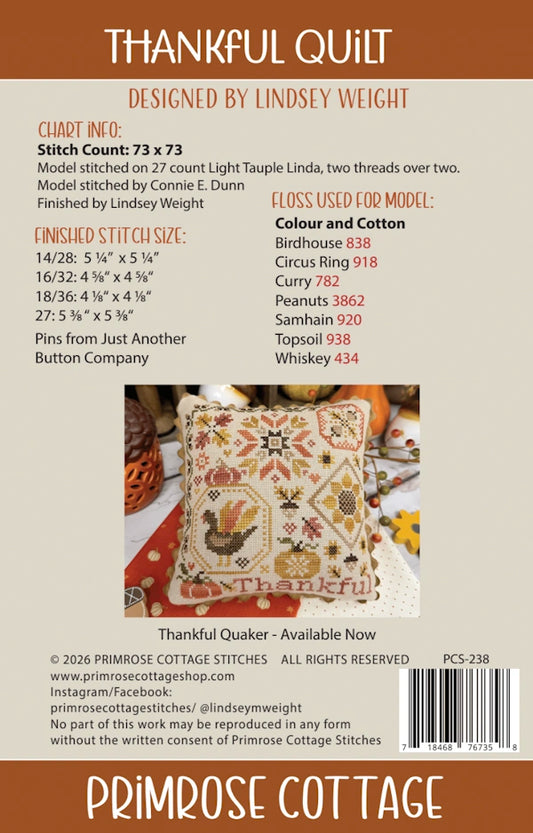 Thankful Quilt Primrose Cottage Cross Stitch Pattern Physical Copy