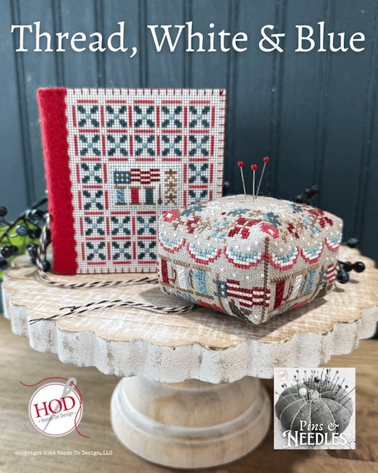 PREORDER Thread, White, & Blue Cross Stitch Pattern by Hands on Design