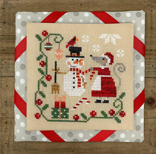 Tiny Modernist MOUSE'S CHRISTMAS DECORATING Cross Stitch Pattern
