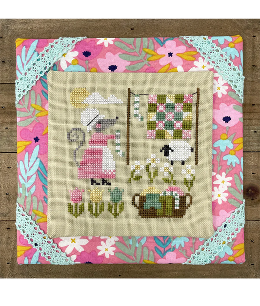 Tiny Modernist MOUSE'S LAUNDRY DAY Cross Stitch Pattern