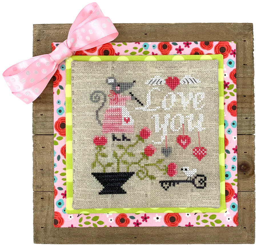 Tiny Modernist MOUSE'S LOVE LETTER Cross Stitch Pattern