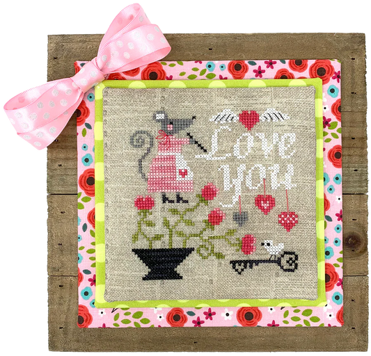 Tiny Modernist MOUSE'S LOVE LETTER Cross Stitch Pattern