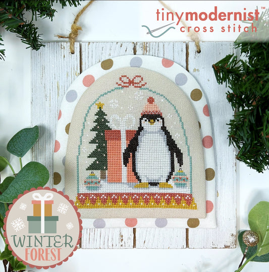 Tiny Modernist WINTER FOREST SNOWGLOBE Cross Stitch Pattern