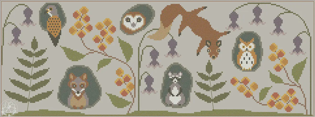 PREORDER Blue Flower TRUNK TOWN AUTUMN Cross Stitch Pattern
