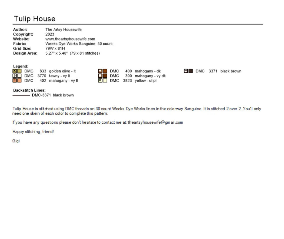 Tulip House Cross Stitch Pattern Physical Copy Artsy Housewife